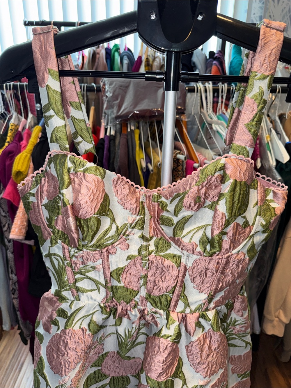 Pink Floral Sundress with Green Leaves - Picture 7 of 12